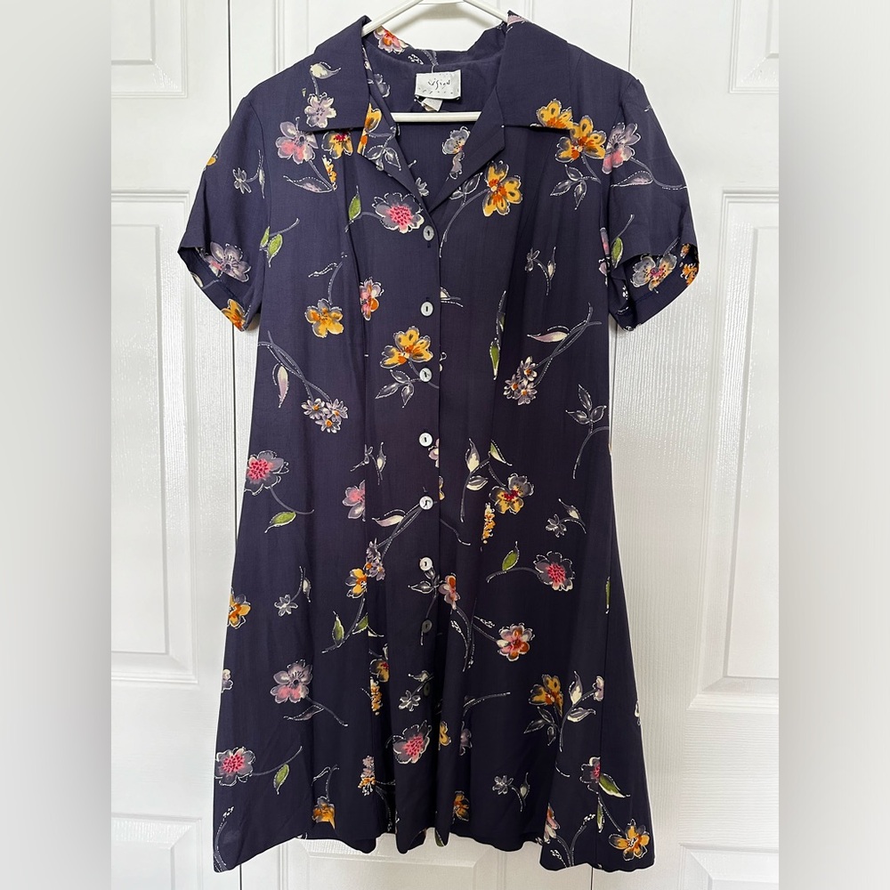Vintage Vision Apparel Shirt Dress Floral Print Mother of Pearl Buttons SZ 12